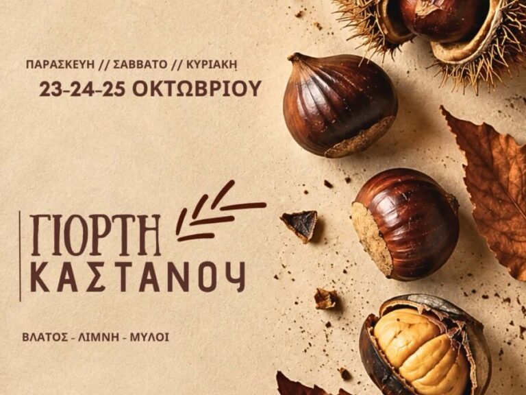 Κεντρική αφίσα της Γιορτής Κάστανου 2026 του Δήμου Κισσάμου, με κάστανα και φθινοπωρινά φύλλα, για τις εκδηλώσεις 23–25 Οκτωβρίου. Αντιγραφή