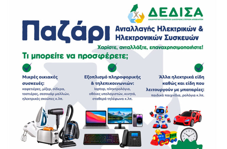 Γραφιστική ανακοίνωση της ΔΕΔΙΣΑ για το Παζάρι Ανταλλαγής ηλεκτρικών και ηλεκτρονικών συσκευών